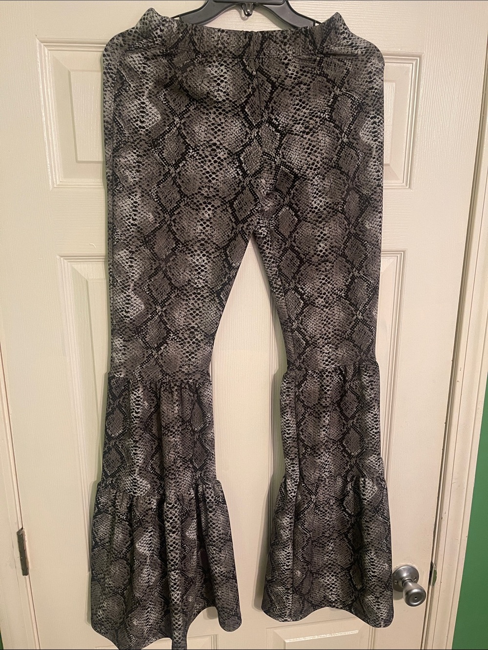 Snake Print Flared Palazzo Pants - Black and Gray
